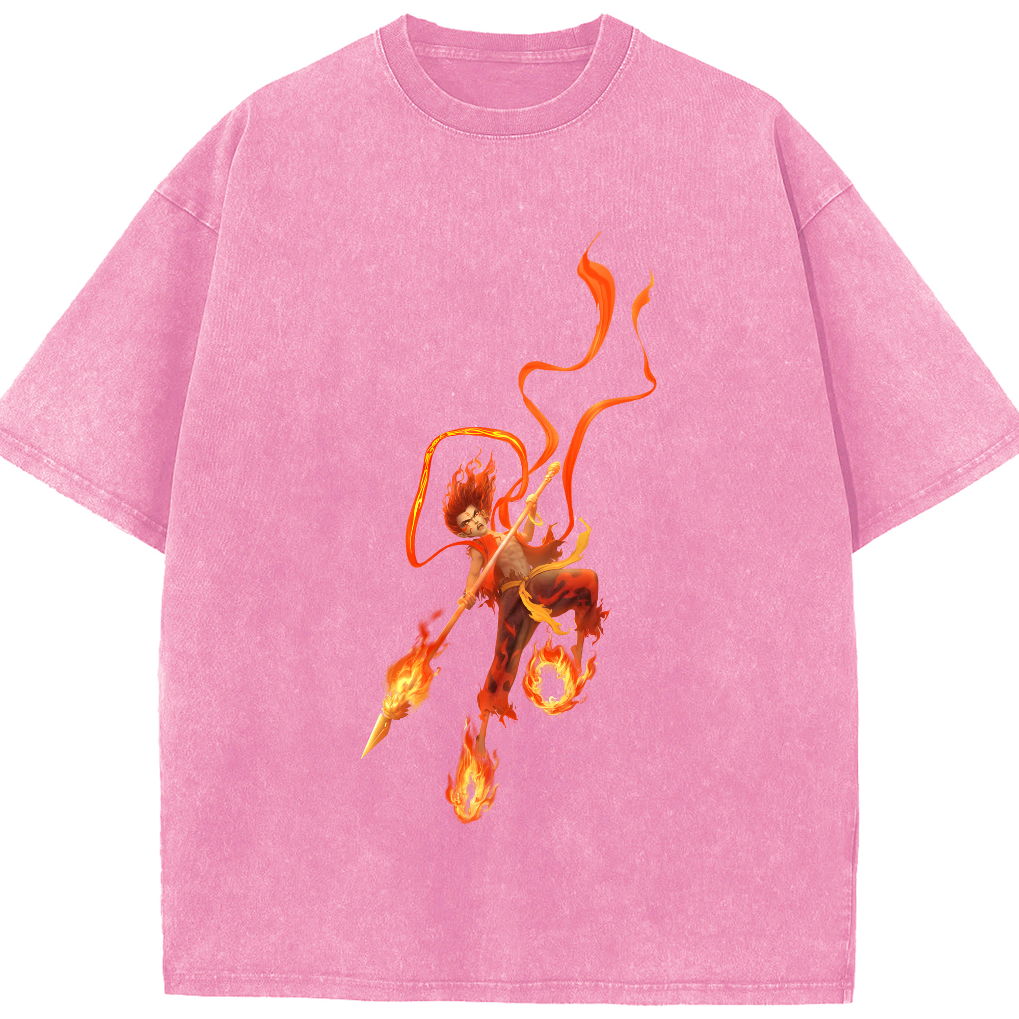 （画像用） Ne Zha 2 ナタ 魔童の大暴れ 綿100% ヴィンテージ風 半袖Tシャツ（フロントプリント）